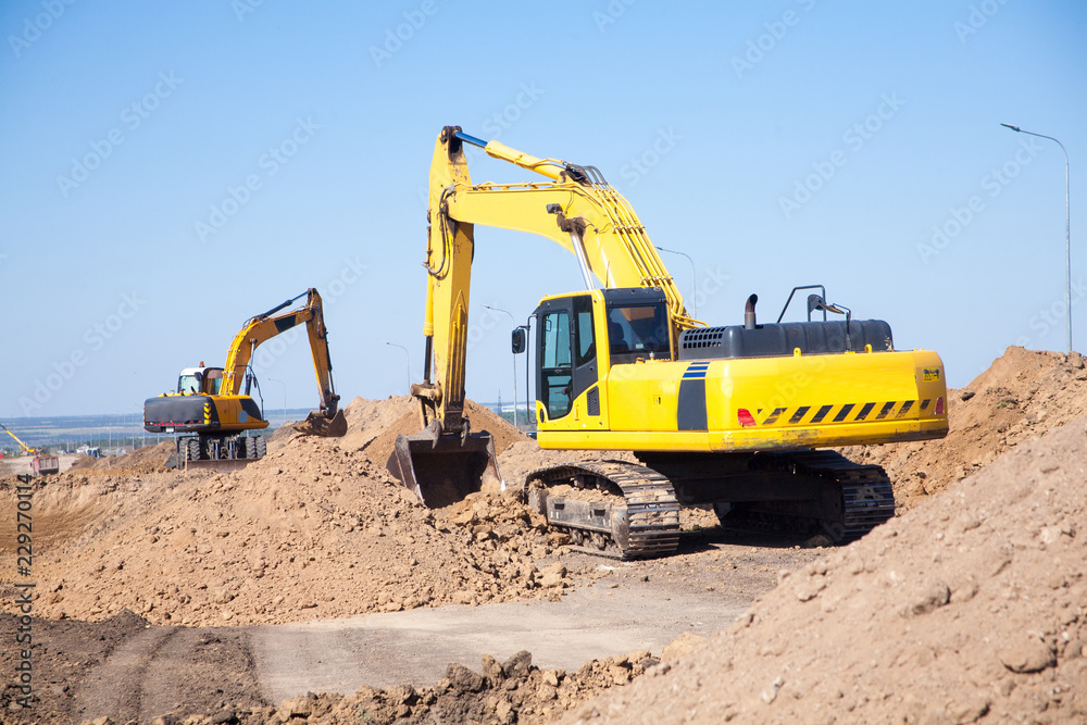 Close-up of a construction site excavator Close-up of a construction site excavator