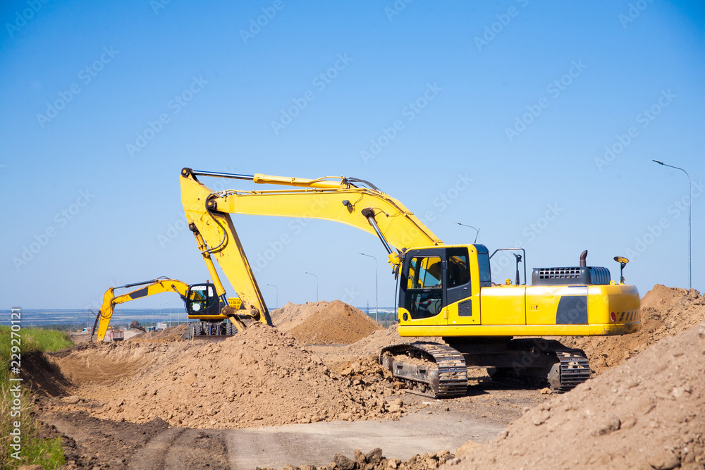 Close-up of a construction site excavator