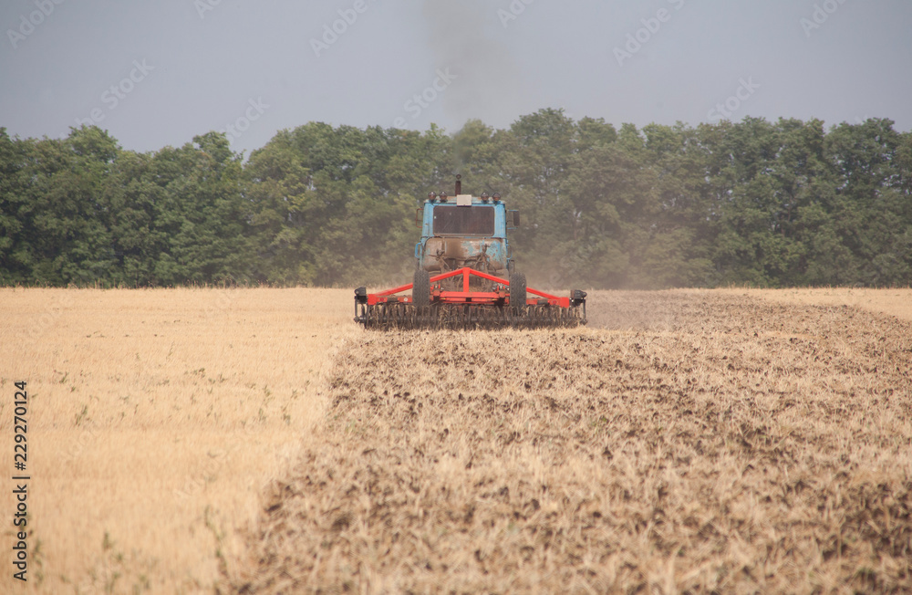 Tractor preparing land for sowing Tractor preparing land for sowing
