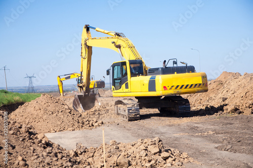 Close-up of a construction site excavator