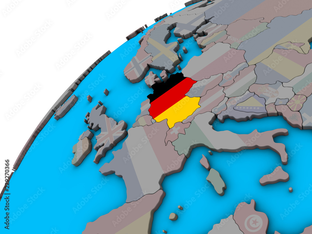 Germany with national flag on 3D globe.