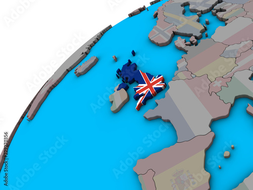 United Kingdom with national flag on 3D globe.
