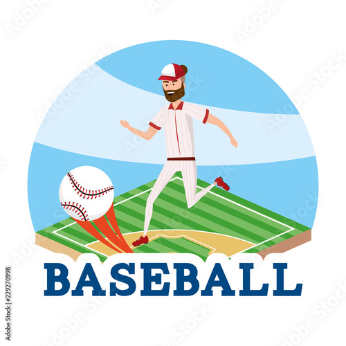 baseball player with cap and professional ball