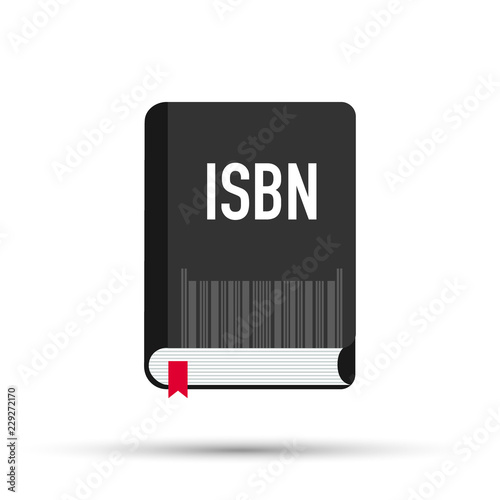Black book with isbn bar code. concept of booklet, ebook, commercial standard literature, open book logo, press. photo