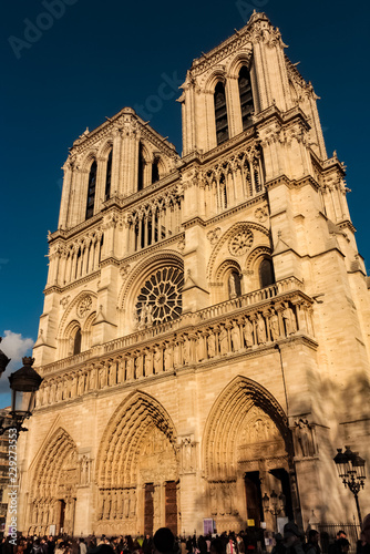 Evening view of a medieval cathedral in Paris