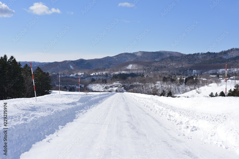 雪道と山
