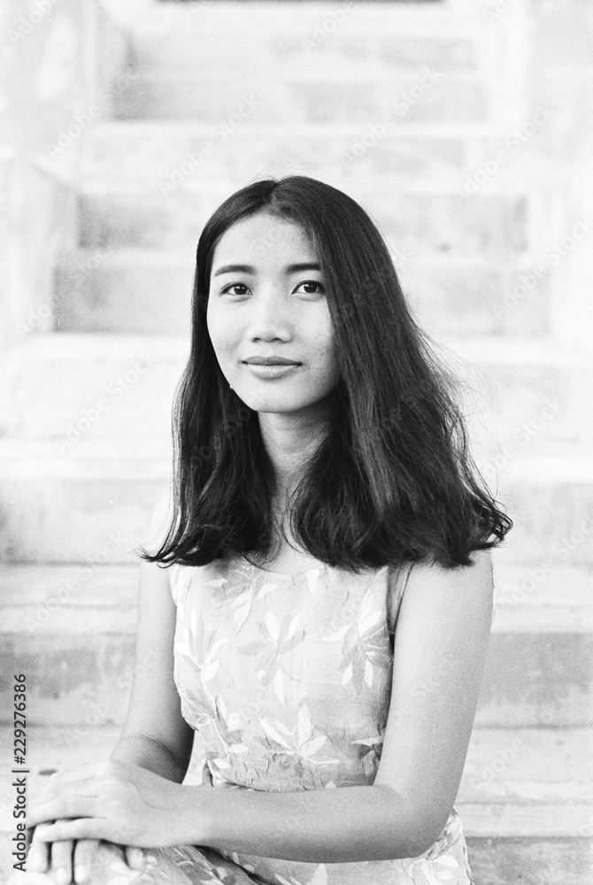 Black and white portrait of an Asian woman Black and white portrait of an Asian woman