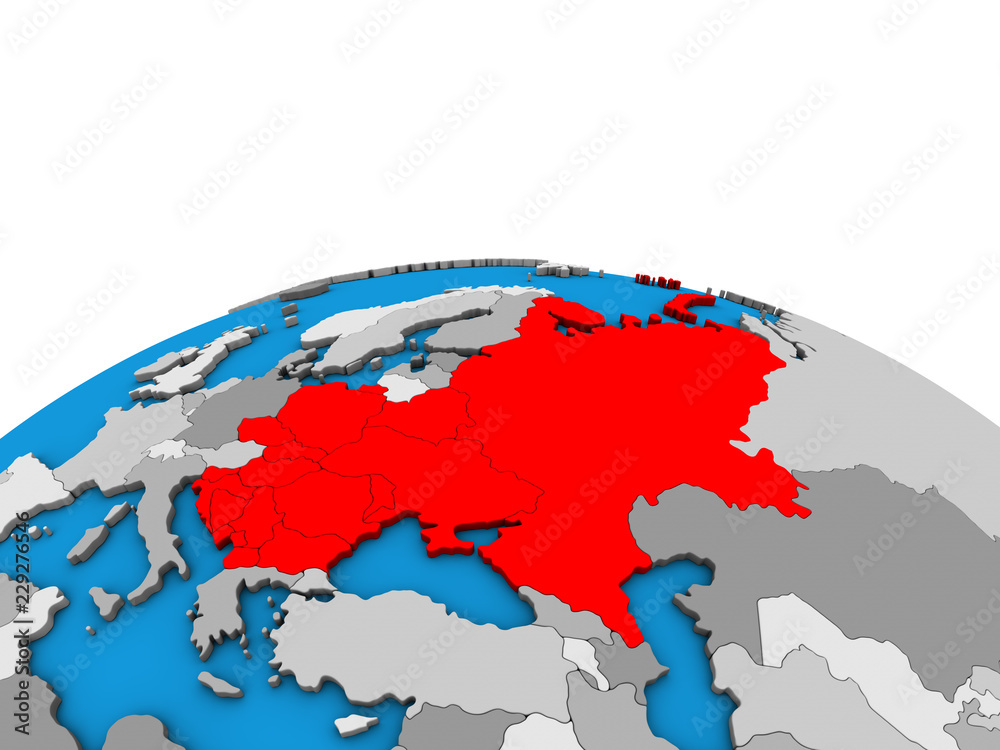 Eastern Europe on political 3D globe.