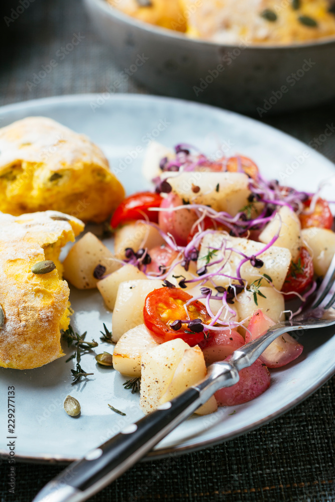 Winter Squash Rolls with Warm Radish Salad Winter Squash Rolls with Warm Radish Salad