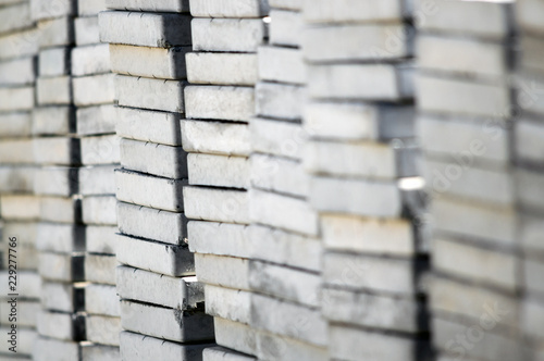 Pile of concrete blocks, close-up, shallow depth of field