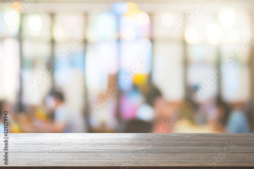 Wood Table Top Background on blurred customer at restaurant or cafe coffee shop blur background use us display or montage your products design