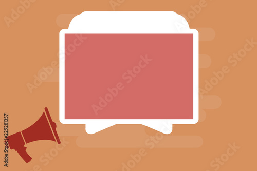 Flat design business Vector Illustration concept template copy space text for Ad website esp isolated 3d isometric. Megaphone and Blank Screen Tablet Horizontally Resting on Stand Holder