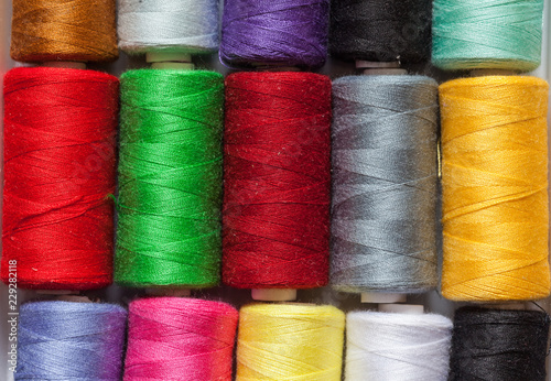 Colorful yarn rolls photo