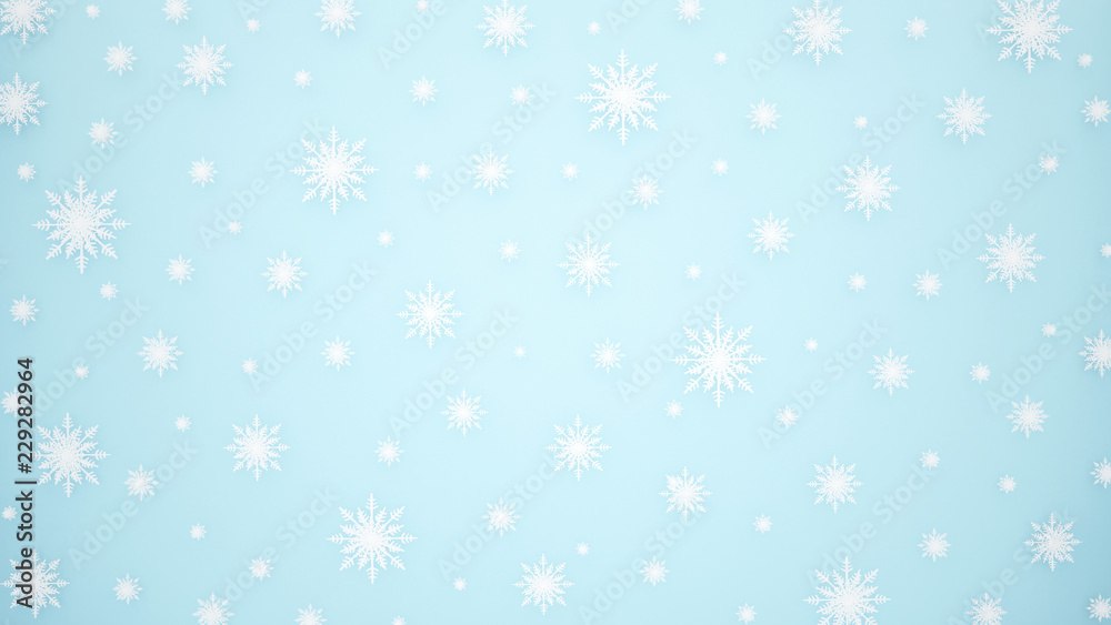 Snowflake on bright blue background. Artwork for christmas or winter season. 3D Illustration