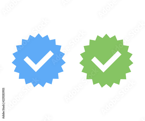 Profile Verification. Approved icon. Accept badge. Check mark. Sticker with tick. Vector illustration.