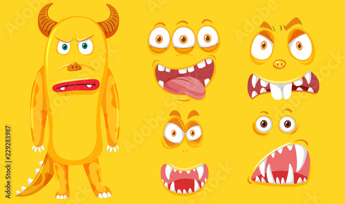 A yellow monster with facial set