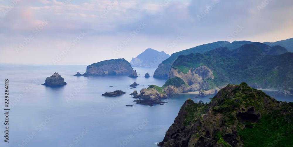 Long exposure of Izu Peninsula coastline in the morning, Shizuoka Prefecture, Japan