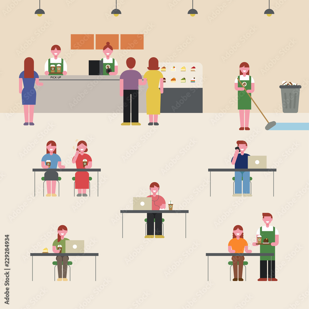 Coffee shop guests and staff character set. flat design style vector graphic illustration. Coffee shop guests and staff character set. flat design style vector graphic illustration.