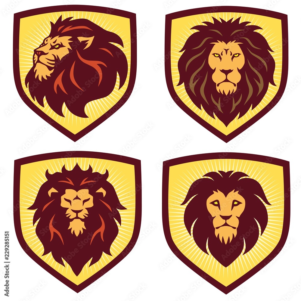 Obraz premium Lion Logo Shield Set Design, Template, Vector illustration