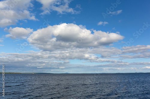 Large clouds above Penobscot Bay in Maine on a summer day.