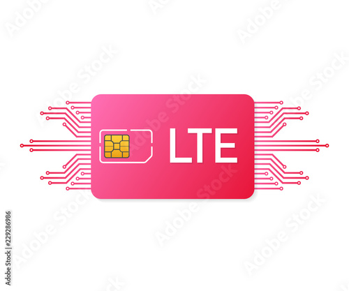 LTE Sim Card. Mobile telecommunications technology symbol. Vector illustration.