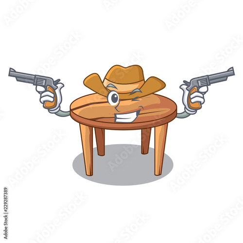 Cowboy character wooden table in the restaurant