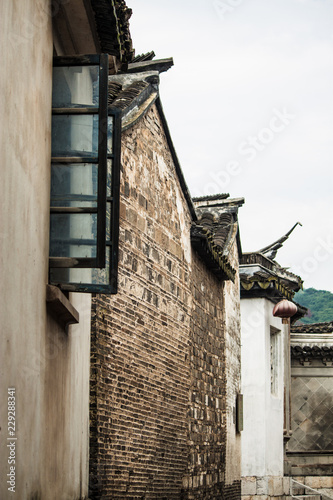 Historic Antigue facade of china dwelling building