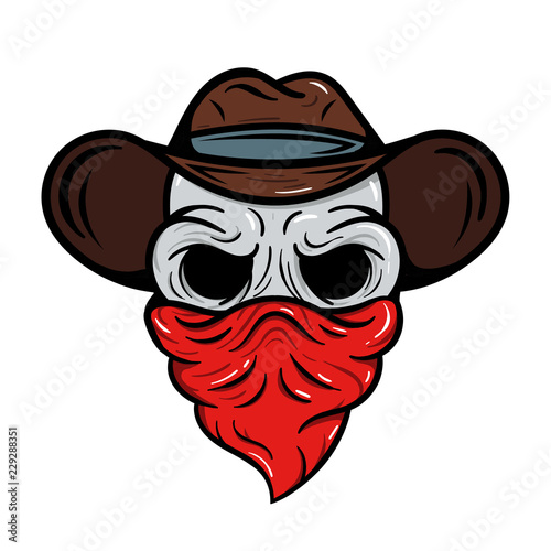skull cowboy hat logo mascot