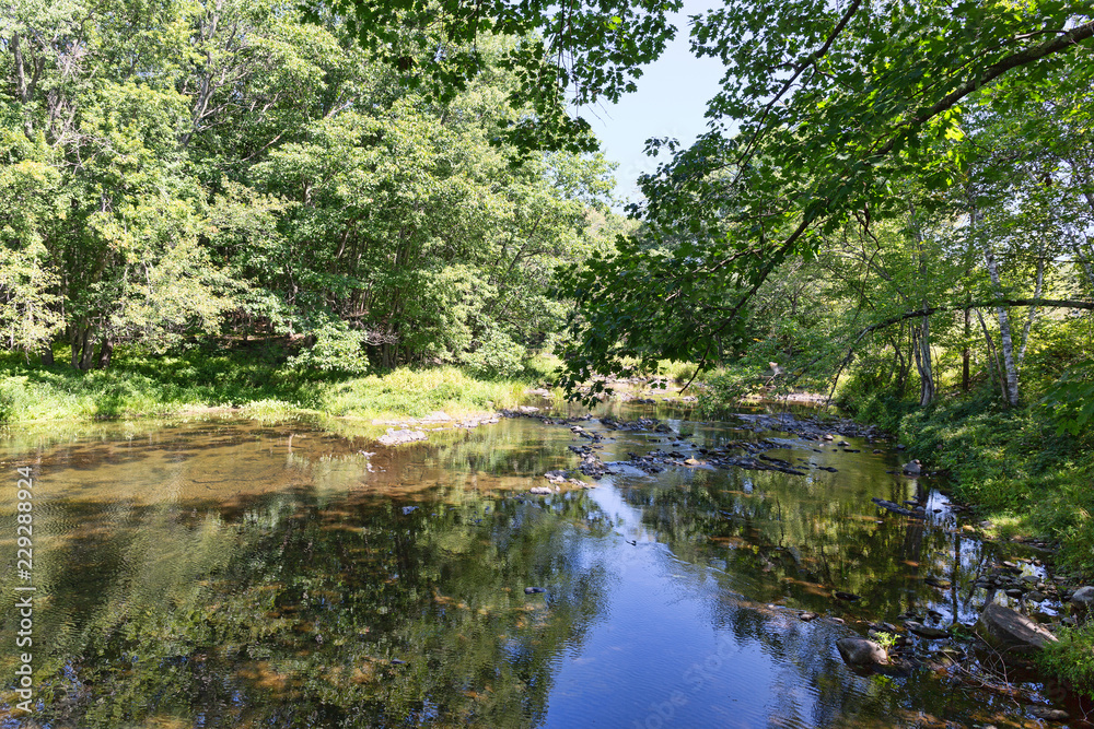 Wide view of Sandy Stream in Unity Maine in the summer.