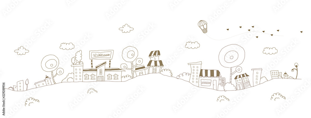 Obraz premium Buildings on a rolling landscape