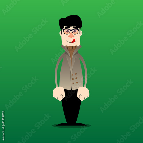 Funny cartoon man dressed for winter standing. Vector illustration.