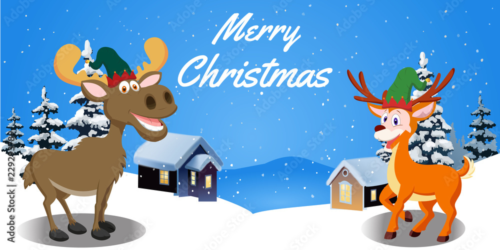 Moose and raindeer Wearing Dwarf Hat
