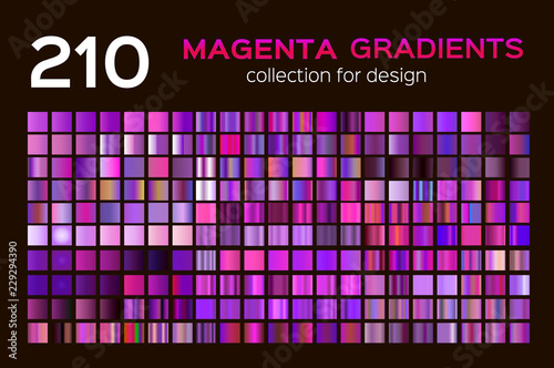 Mega set of 210 Magenta metal gradients. Magenta backgrounds collection, metal gradients, swatches. Different gradation design. for design concepts, wallpapers, web, prints, posters, interfaces.