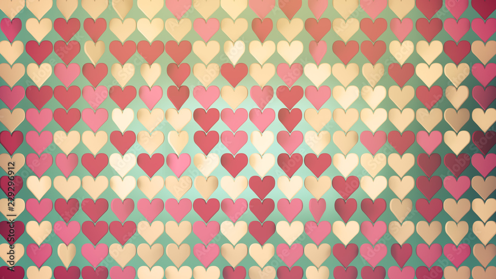 Pattern of warm colors 3D hearts romantic concept
