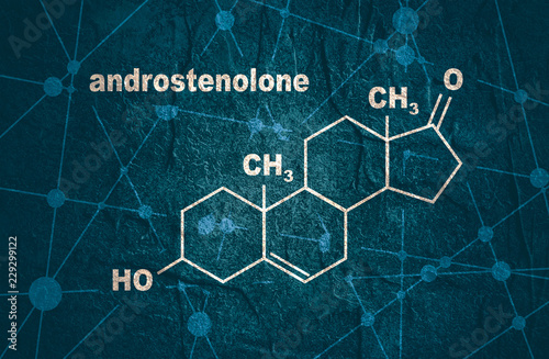 Chemical molecular formula hormone androstenolone. Infographics illustration. photo