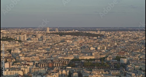 France Paris Aerial v38 Panoramic cityscape view at sunset near 19th arrondissement 8/18 photo