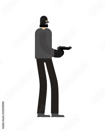 Robber and gun. Burglar and weapon. Mugger isolated. Vector illustration