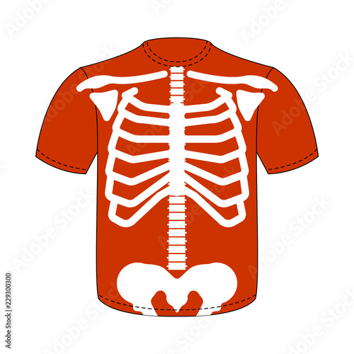 Rib cage T-shirt. Skeleton anatomy human clothes. Skeletal system cross section. vector illustration