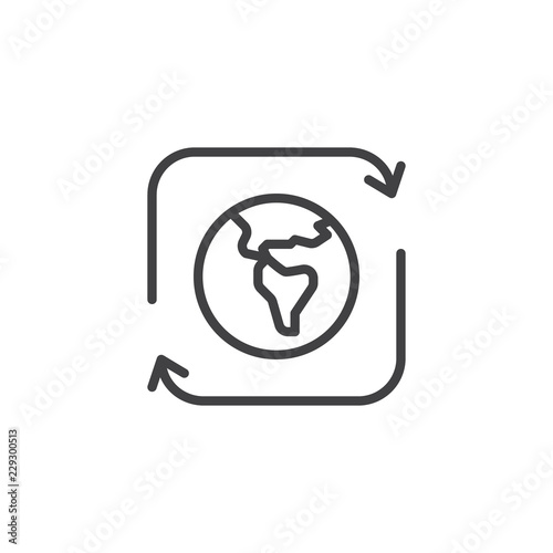 Globe recycle outline icon. linear style sign for mobile concept and web design. Earth eco recycle arrows simple line vector icon. Symbol, logo illustration. Pixel perfect vector graphics