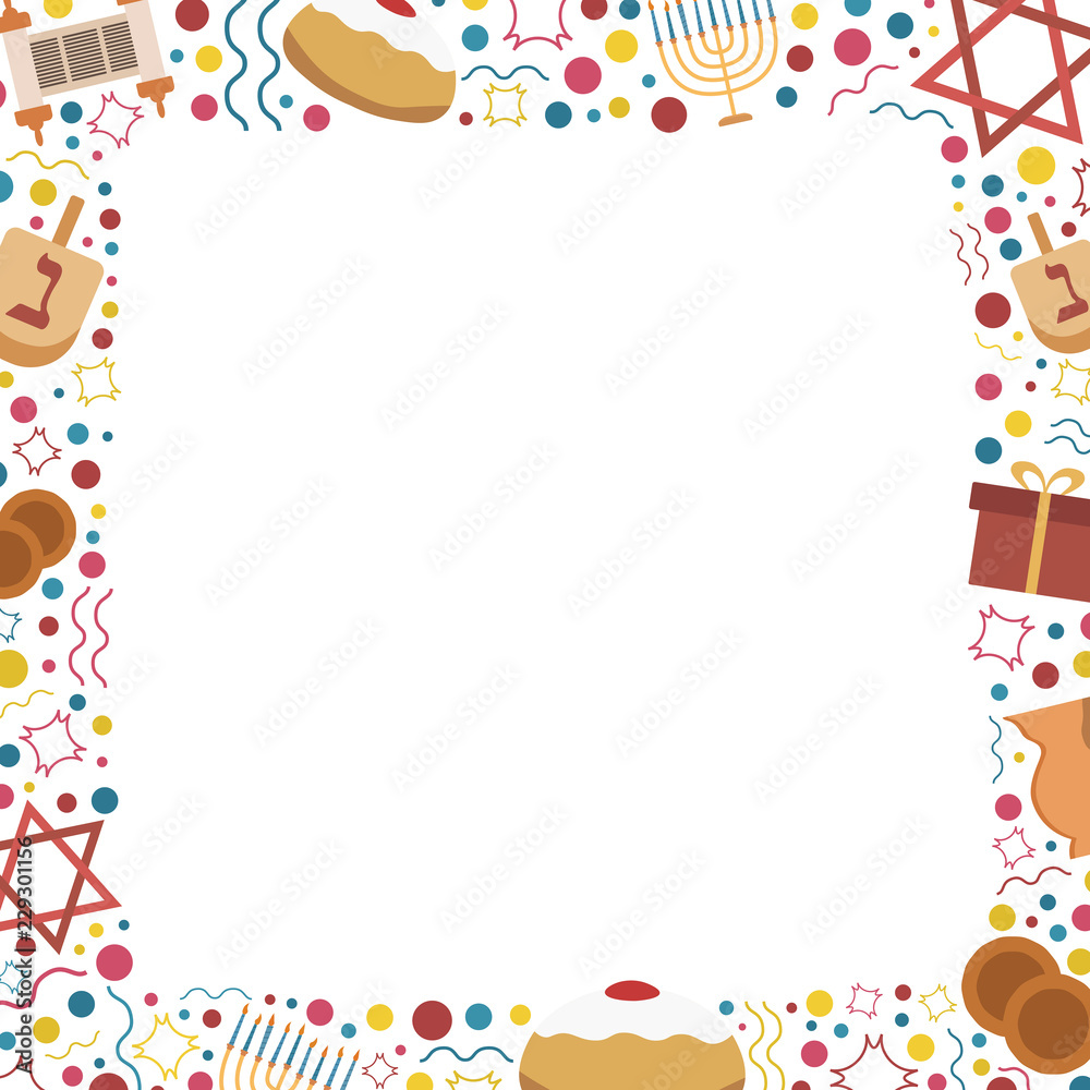 Frame with Hanukkah holiday flat design icons Frame with Hanukkah holiday flat design icons