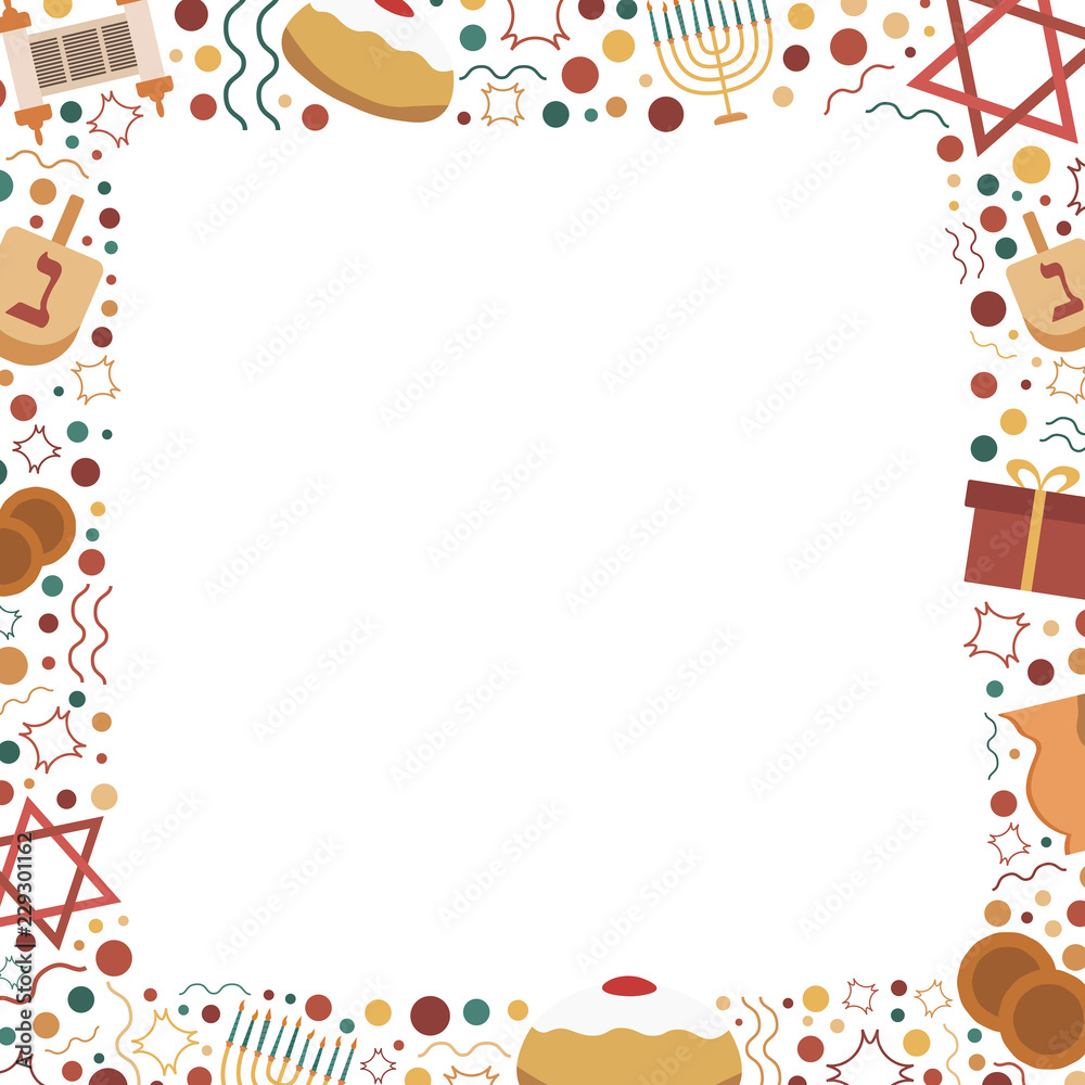 Frame with Hanukkah holiday flat design icons Frame with Hanukkah holiday flat design icons