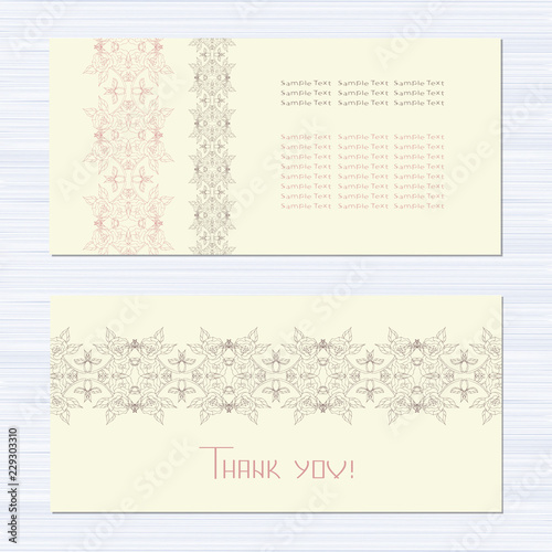Vintage postcard. Priglasilny the wedding, banner, background. Beautiful patterns. Space for text. Set. template