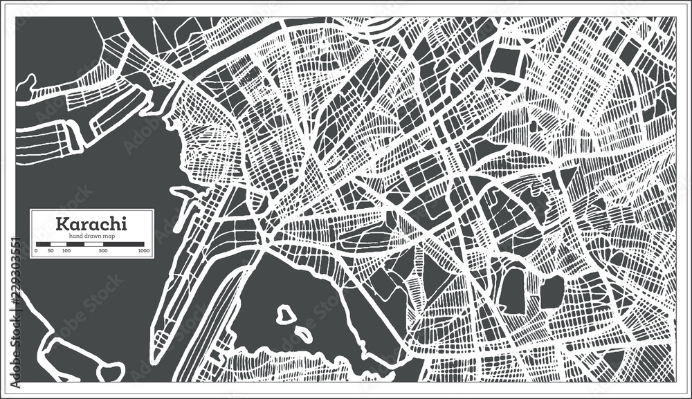 Fototapeta premium Karachi Pakistan City Map in Retro Style. Outline Map.