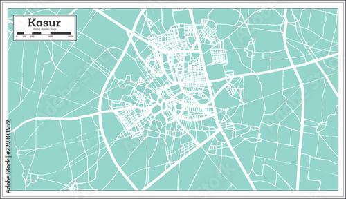 Kasur Pakistan City Map in Retro Style. Outline Map.