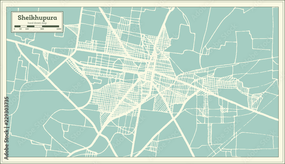 Sheikhupura Pakistan City Map in Retro Style. Outline Map.
