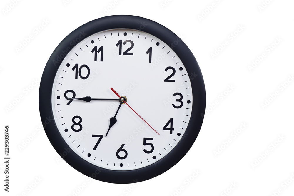 Time concept with black clock at a quarter to seven Time concept with black clock at a quarter to seven