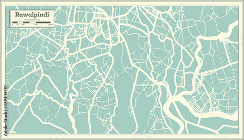 Rawalpindi Pakistan City Map in Retro Style. Outline Map.