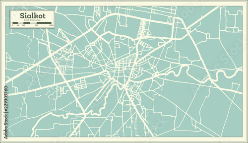 Sialkot Pakistan City Map in Retro Style. Outline Map.