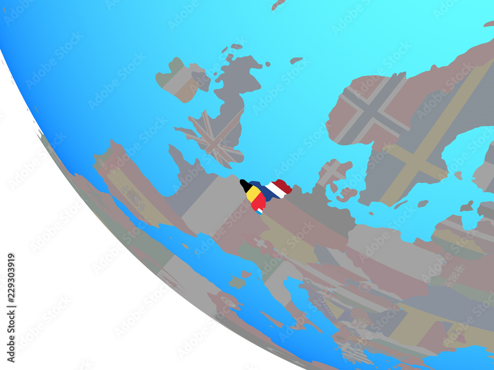 Benelux Union with national flags on simple globe. Benelux Union with national flags on simple globe.