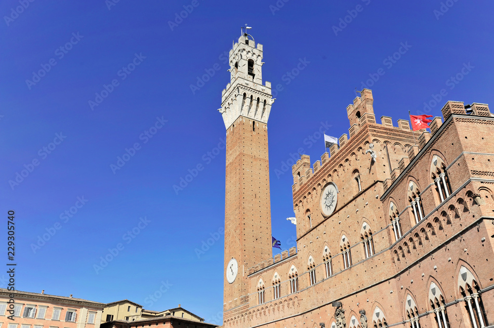 Torre del Mangia Turm, Palazzo Pubblico, Rathaus, Museum, Piazza del Campo, Platz, Siena, Toskana, Italien, Europa